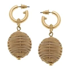 Canvas Gracie Wicker Ball Bead Drop Hoop Earrings In Natural