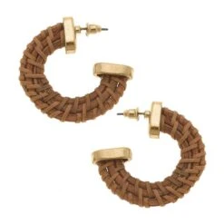 Canvas Aspen Rattan Statement Hoop Earrings In Brown