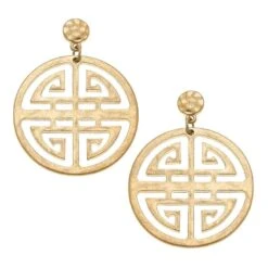 Canvas Brennan Greek Keys Drop Earrings In Worn Gold