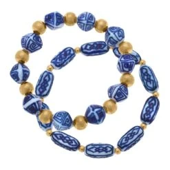 Canvas Katherine Chinoiserie & Ball Bead Bracelets In Blue & White (Set Of 2)