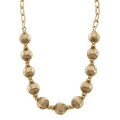 Canvas Jade Ribbed Metal Chain Link Necklace In Worn Gold