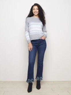 Charlie B Women's Fringe Hem Straight Leg Jeans