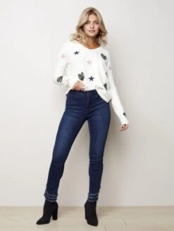 Charlie B Women's Frayed Hem Denim Pants