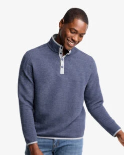 Southern Tide Men's Rutland Heather Reversible Quarter Snap Pullover -Ski Outlet Shop 19969 HEATHERTRUENAVY l