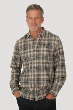 True Grit Men's Summit Slub Plaid Stretch Flannel Shirt -Ski Outlet Shop 20368 GREY l