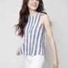 Charlie B Women's Printed Linen Top With Side Buttons