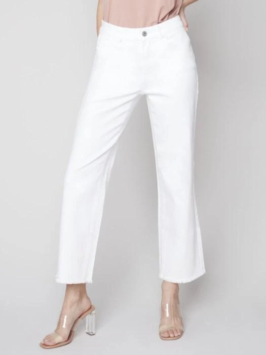 Charlie B Women's Stretch Denim Wide Leg Pant With Frayed Edge Charlie B Women's Stretch Denim Wide Leg Pant With Frayed Edge -Ski Outlet Shop 20479 WHITE l
