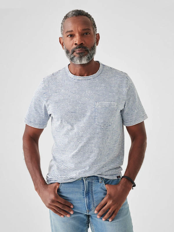 Faherty Men's Short- Sleeve Indigo Pocket Tee Faherty Men's Short- Sleeve Indigo Pocket Tee -Ski Outlet Shop 20549 SALTWASHINDSTRIPE l