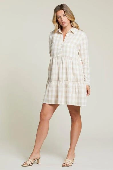 Tribal Women's Cotton Gingham Shirt Dress Tribal Women's Cotton Gingham Shirt Dress -Ski Outlet Shop 20712 FLAX l